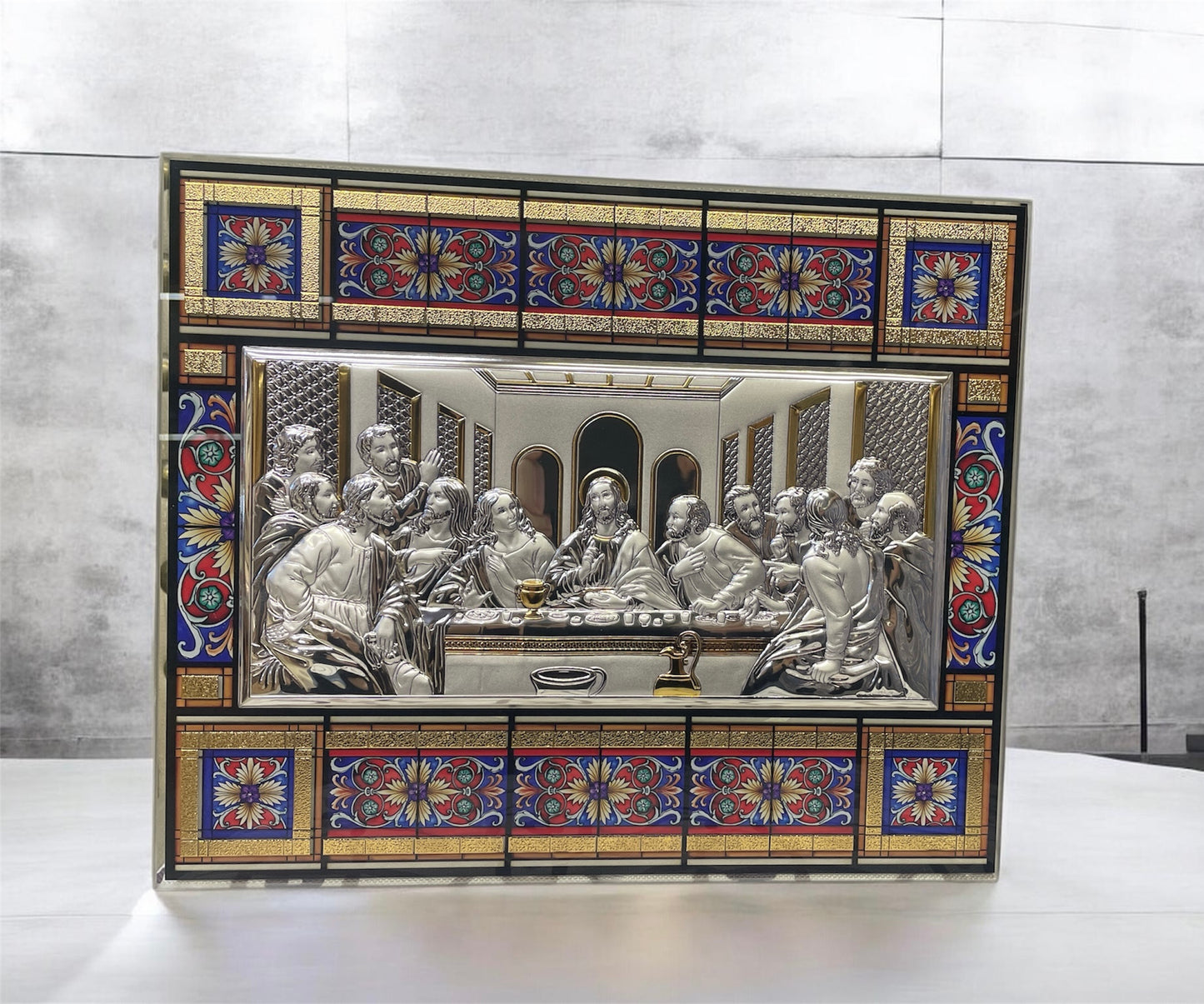 Last supper silver with glass mosaïque 30x24 Beltrami
