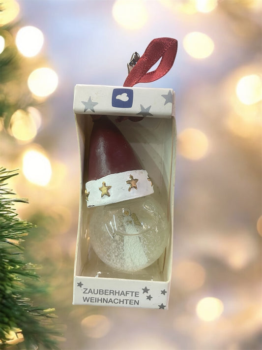 Christmas ornament with a santa hat in a gift box (8 cm)