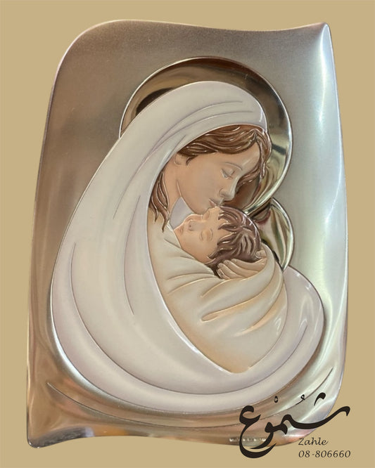 Silver Madonna & Child Plaque – Elegant Religious Icon